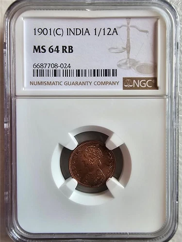 India 1/12 Anna 1901C NGC MS 64 RB