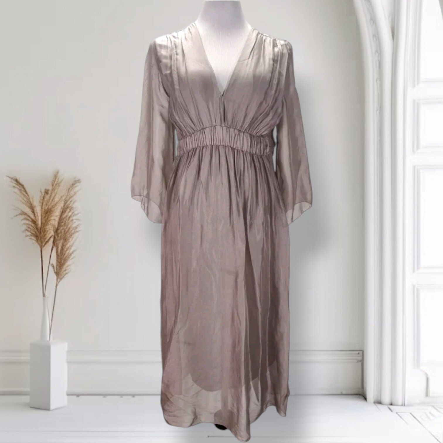 Lola Italy Angel Sleeve Pullover Dress Size M Viscose Silk Midi Fairycore