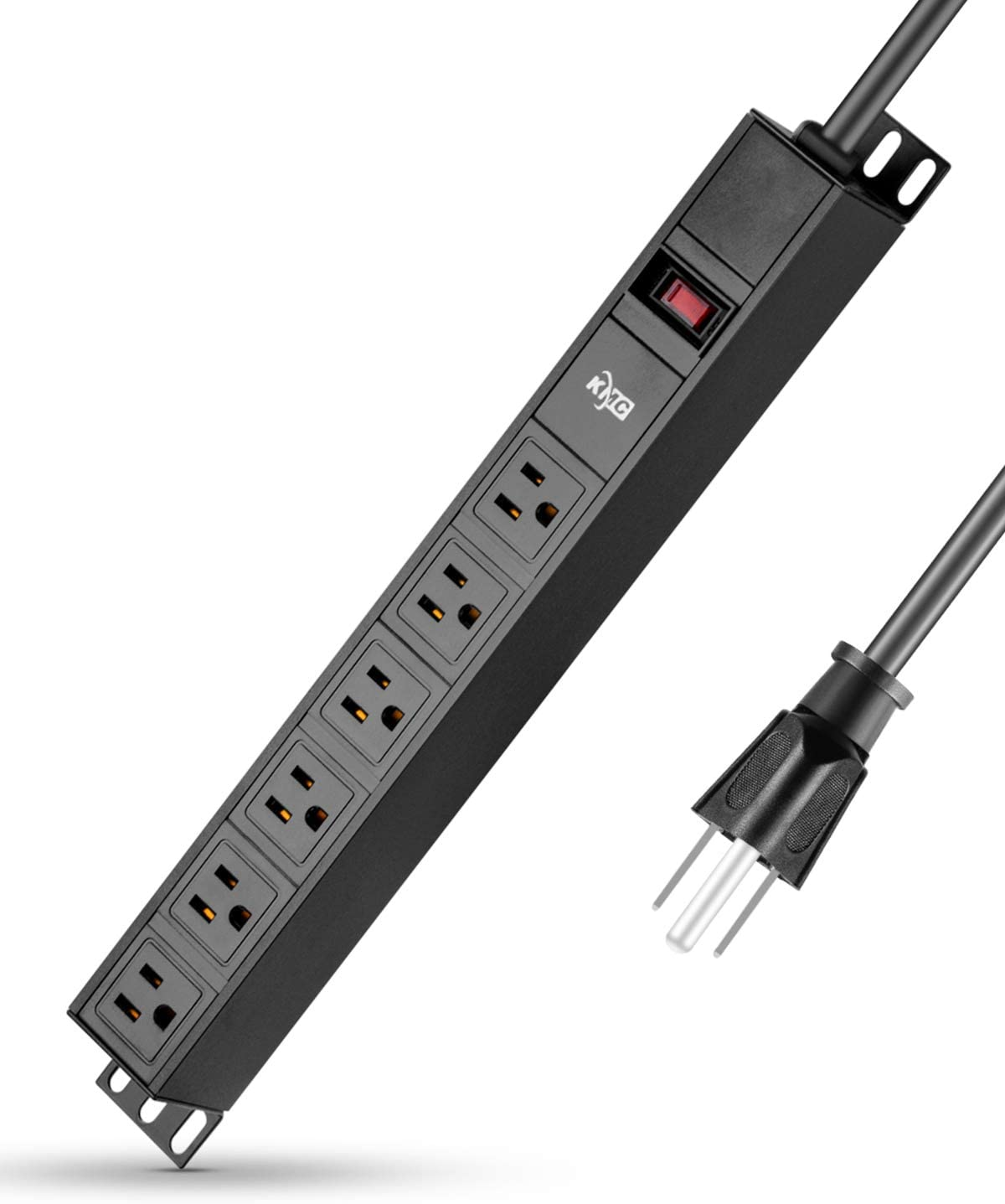 KMC 6-Outlet Metal Power Strip Surge Protector, Metal Mounting Brackets, 6 Foot