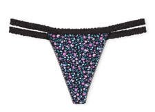 New 14.50 Tag Victoria's Secret   1 SHIP Thong  Size M, L Black Floral