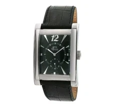 Gino Franco Men's 902BK Rectangle  Stainless Steel Case Leather Strap New