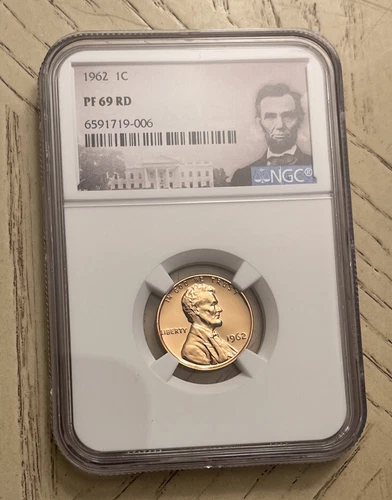 1962 NGC PF69 RD RED PROOF LINCOLN MEMORIAL PENNY 1C PORTRAIT POP 46
