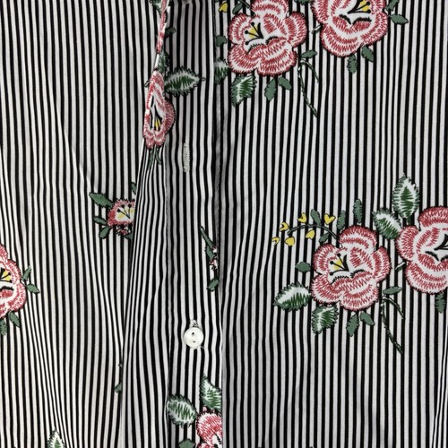 Umgee Striped and Floral Print Button Up Blouse with Back Drawstrings NWT size S - Picture 5 of 17