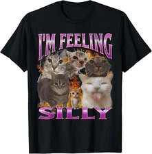 I'm Feeling Silly Funny Cat Meme Bootleg Graphic T-Shirt Gift for Dad, Mom, Daug