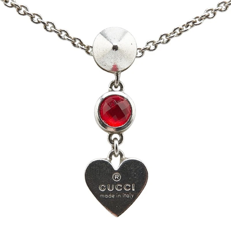 Collier coeur pendentif goutte marque GUCCI argent rouge cristal métal accessoires