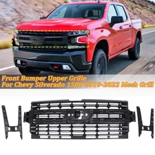 Front Bumper Upper Grille Mesh Grill Fits Chevrolet Silverado 1500 2019-2022
