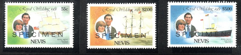 Nevis  Sc. 136, 138, 140 set of 3 SPECIMEN Stamps MNH , Princess Diana