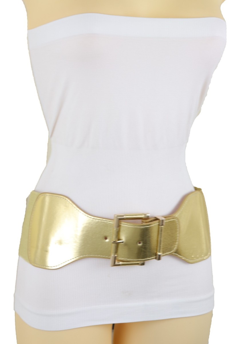 4883 Women Elastic Wide Waist Belt Square Gold Buckle Belts For Dress Ursumy Women main image 3