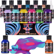 OPHIR 36 Color Pouring Acrylic Paint Set 100ML/Bottle w Magic Medium & Varnish