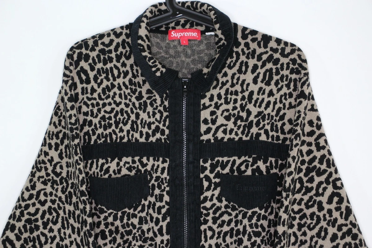 Supreme Mens Large Corduroy Detailed Cheetah Zip Sweater C832 eBay