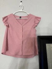 V Neck Striped Shirt w/ Ruffled Sleeves