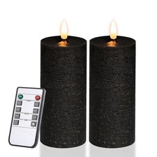 Black Flameless Candles Set of 2 2.2x5 inch Real Wax Flickering LED Candles...