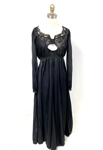 Vintage Miss Elaine Peignoir Set Heavenly Bodies NWT Black 100% Nylon L Lace - Picture 2 of 11