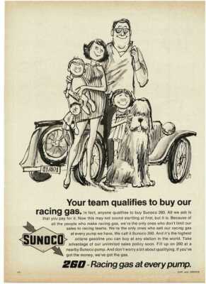 1970 SUNOCO 260 Racing Gas family car comic cartoon art Vintage Print Ad