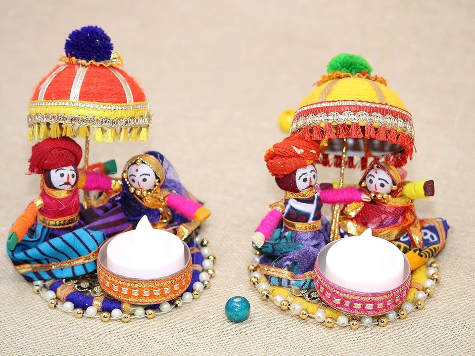 Títere Rajasthani Raja Rani | Candelabro decorativo Tealight para muñecas | Juego de 2 Foto 3 de 4