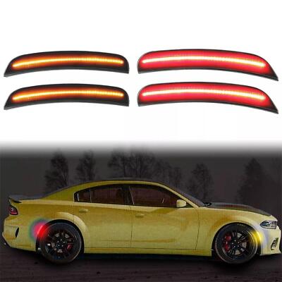For Dodge Charger 2015-2022 Smoked Lens Front Rear LED Side Marker Lights 4PCS