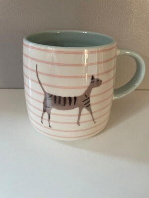 John Lewis Fine China Tasse Katzen Design Welleneffekt gestreift blau innen Kätzchen