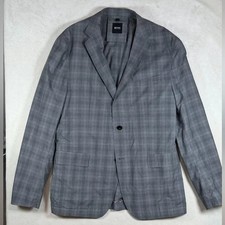 Hugo Boss Unstructured 44R Cotton Plaid Recent Charcoal Checkered Sport Coat