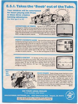 Educational Software Inc E.S.I. Magazine Ad Adventures of Proto 1980s Retro Tech