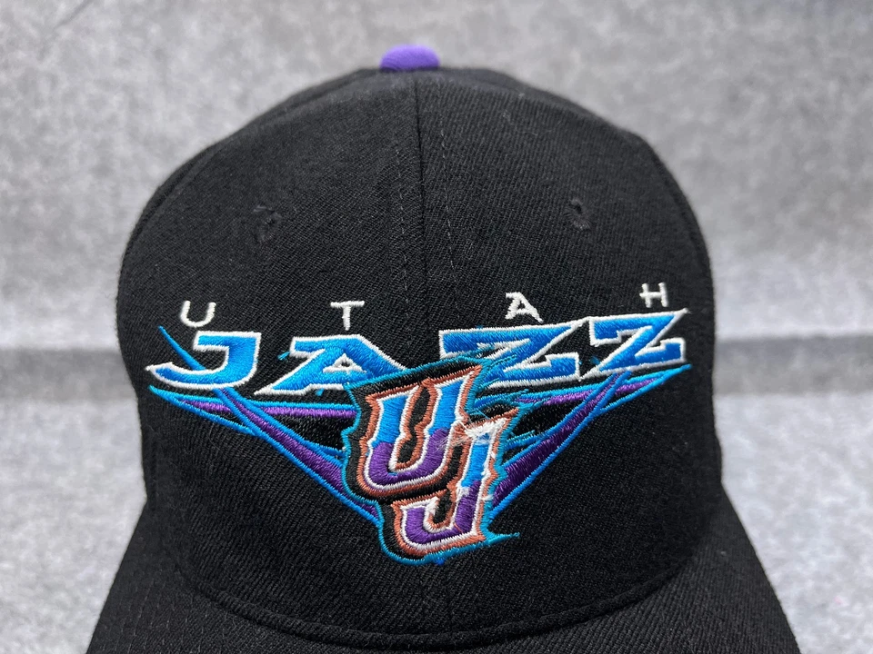 Utah Jazz New Era Hat Cap Snap Back Adult One Size Black NBA 100% Wool 90s - Image 2 of 4