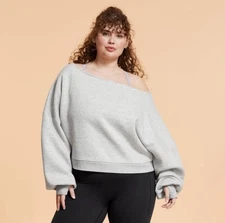 Blogilates Womens Dance Studio Off The Shoulder Sweatshirt Size Xl Heather Gray