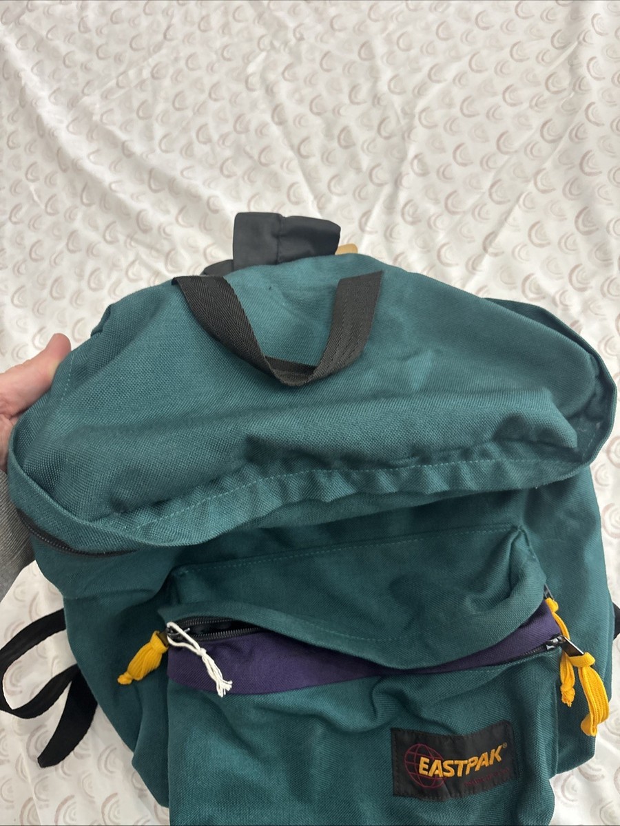 Vintage 90s Eastpak Backpack Made in USA Green Purple Yellow 0611