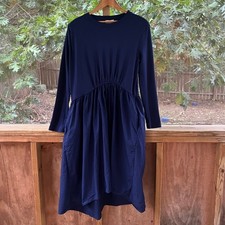 COS Asymmetric Gathered Waist Midi Dress Navy Size S