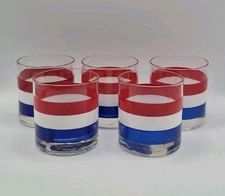 Georges Briard Vintage MCM Double Old Fashion Rocks Glasses Set 5 Red White Blue