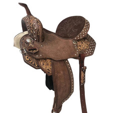 Hand-Tooled Brown Barrel Horse Western Saddle Floral Carving Silver Stud Accents