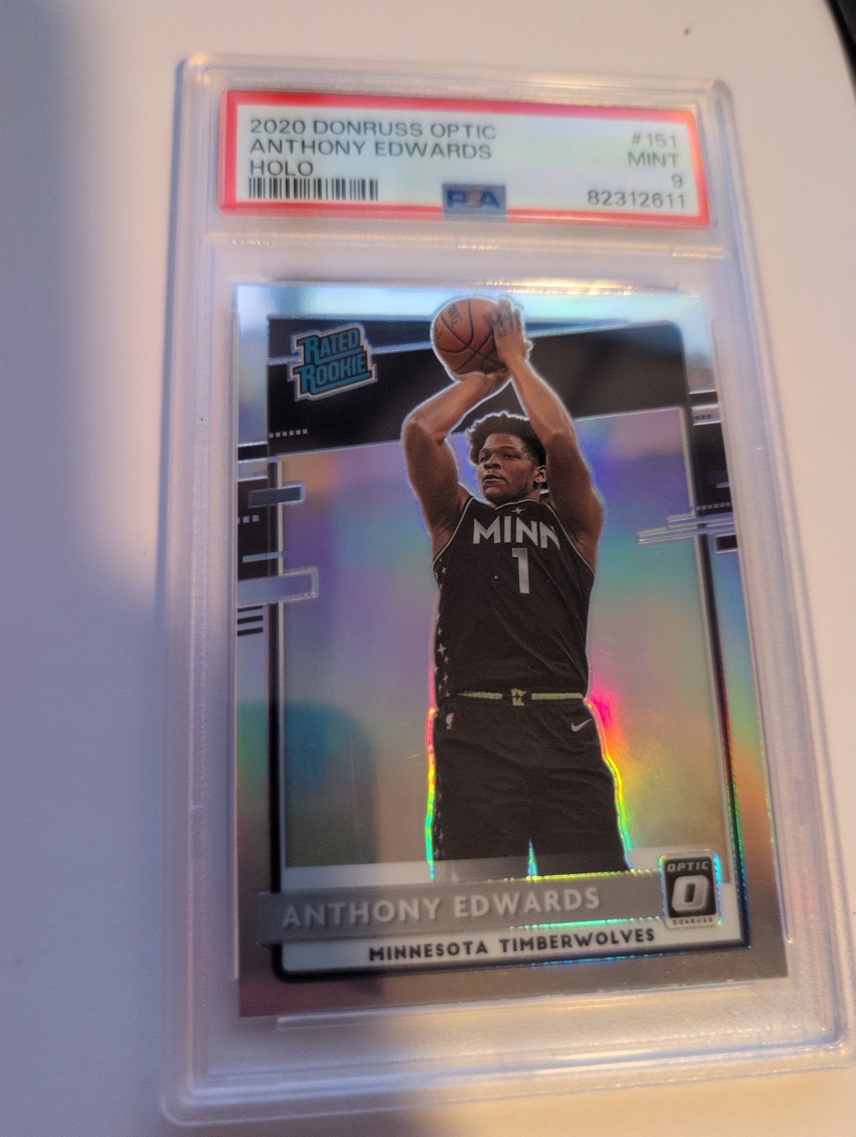 2020-21 Panini Donruss Optic -Rated Rookie Anthony Edwards #151 Holo Prizm PSA 9 view 1