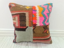 Copricuscino Kilim Turco Vintage 16x16 Boho Patchwork Rosa Turchese 16" Federa