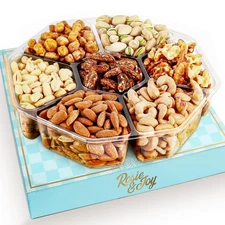 Gourmet Mixed Nuts Blue Gift Basket | Platter Includes 7 Assortments of Delic...