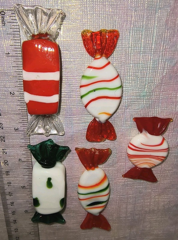 5 Vintage Murano Style Art Glass Wrapped Candy Pieces Lot of 5 Perfect LOVELY!