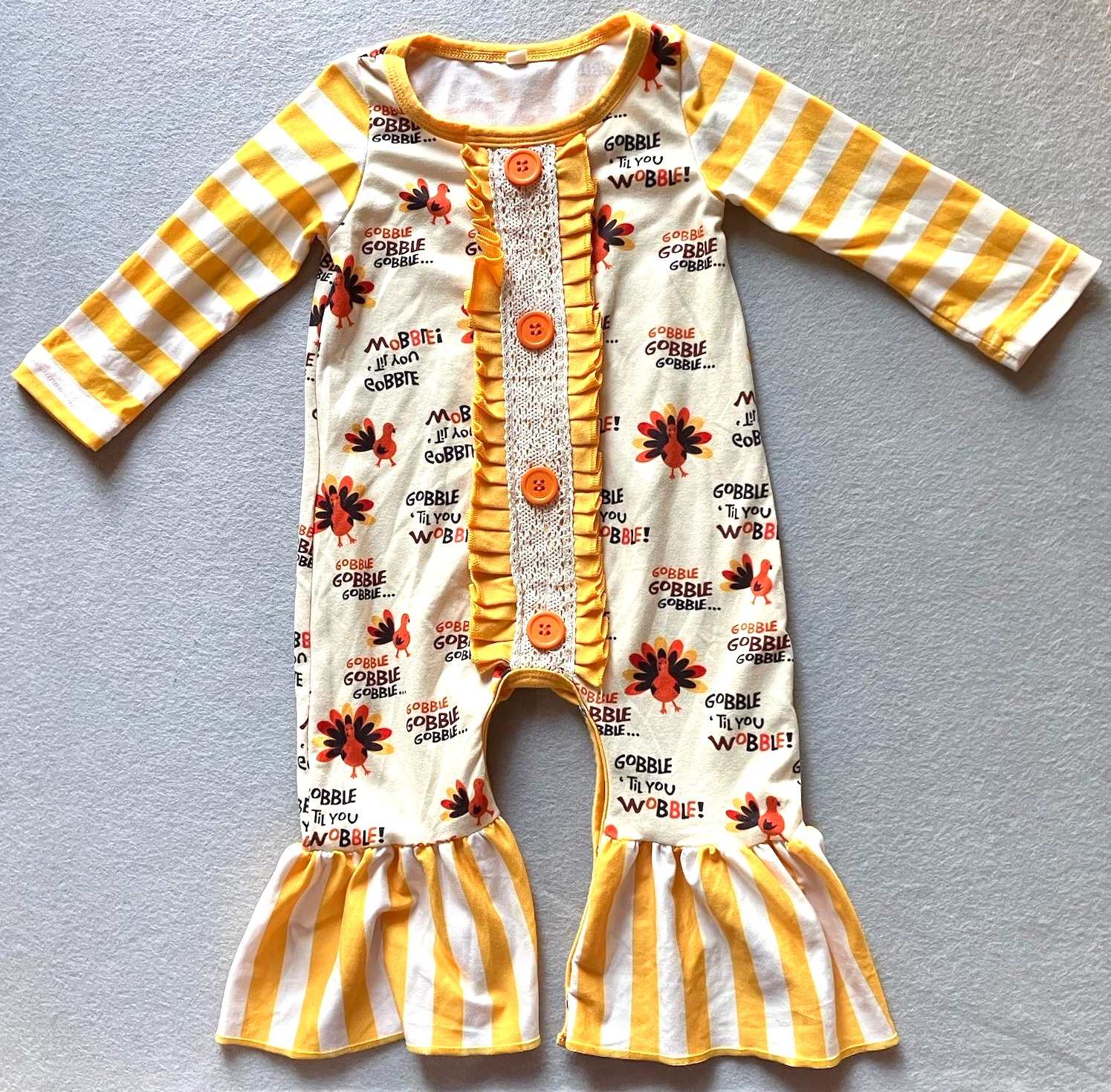 3-6 Month Baby Girl Boutique Thanksgiving Bell Bottoms - One Piece Outfit #2064