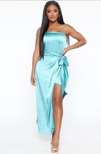 Fashion Nova Champagne Secrets Satin Midi Dress Metallic Evening Dress NWT