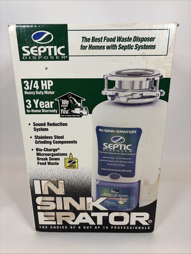 InSinkErator Septic Assist 3/4 HP Household Garbage Disposer In Original Box USA - Afbeelding 1 van 4