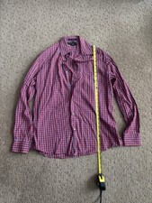 Express men  s button Down long sleeve Shirt size Large maroon blue polyester