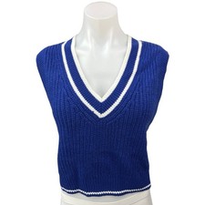 H M Divided Blue Sleeveless Chunly Knit V-neck Crop Sweater Vest Tank Top Size M