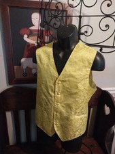 VESUVIO NAPOLI ITALY VEST ELECTRIC YELLOW PAISLEY PATTERN MEN'S SIZE S
