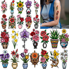 28pcs Temporary Tattoo Waterproof Long-lasting Body Stickers Hourglass Vases