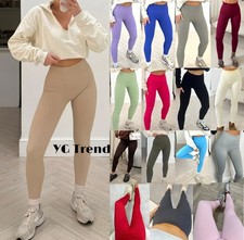 Womens Ladies High Waist Seamless Ribbed Leggings Skinny Stretchy Bottom Trouser