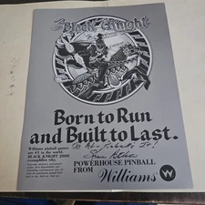 WILLIAMS BLACK KNIGHT 2000 PINBALL MACHINE FLYER AUTOGRAPHED BY STEVE RITCHIE 