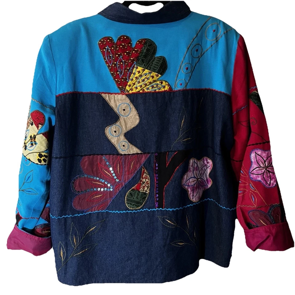 Chaqueta Blazer Mujer XL Bordada Abstracta Grandmacore Retazos Boho Artística Foto 2 de 4