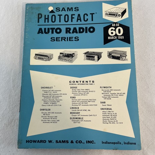Original Sams Photofact AR-60 Auto Radio Series 60 Service Repair Manual Book