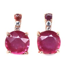 925 Sterling Silver 8 x 8 MM. Red Ruby Sapphire Cubic Zirconia Earrings