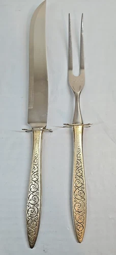 Vintage Wallace Sterling Silver Spanish Lace 2-Piece Carving Set: Fork & Knife