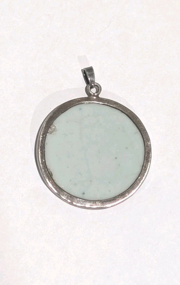 Antiguo colgante chino de plata de ley fragmento de cerámica de porcelana Ming azul blanco  Foto 3 de 3