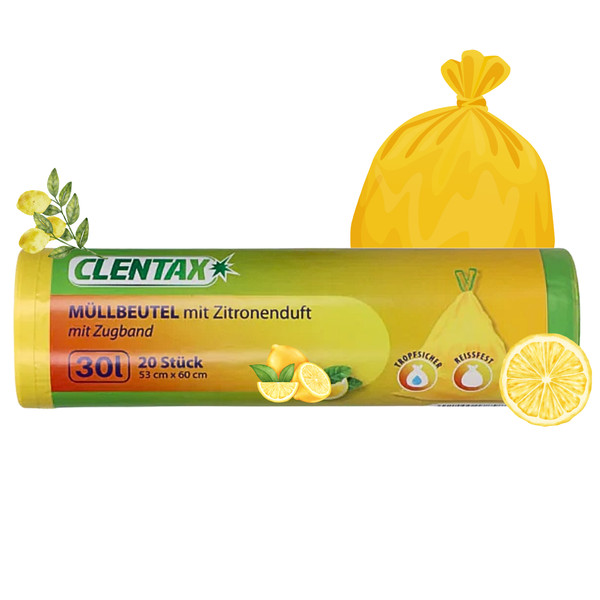 Clentax MüLlbeutel 30L Mit Zugband & Zitrusduft 25 St MüLlsäCke - AbfallsäCke-image