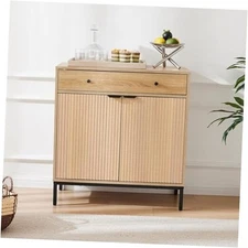  Farmhouse Buffet Sideboard Cabinet with Storage, Fluted Natural Fluted 2 Door