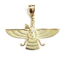 14k Gelbgold Farvahar Faravahar Perser Ahoura Mazda Zoroastrier Anhänger 4,2g